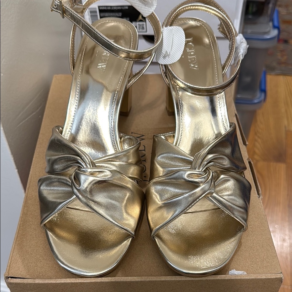 JCREW Heeled Sandals with Twist |  Gold | size 10.5